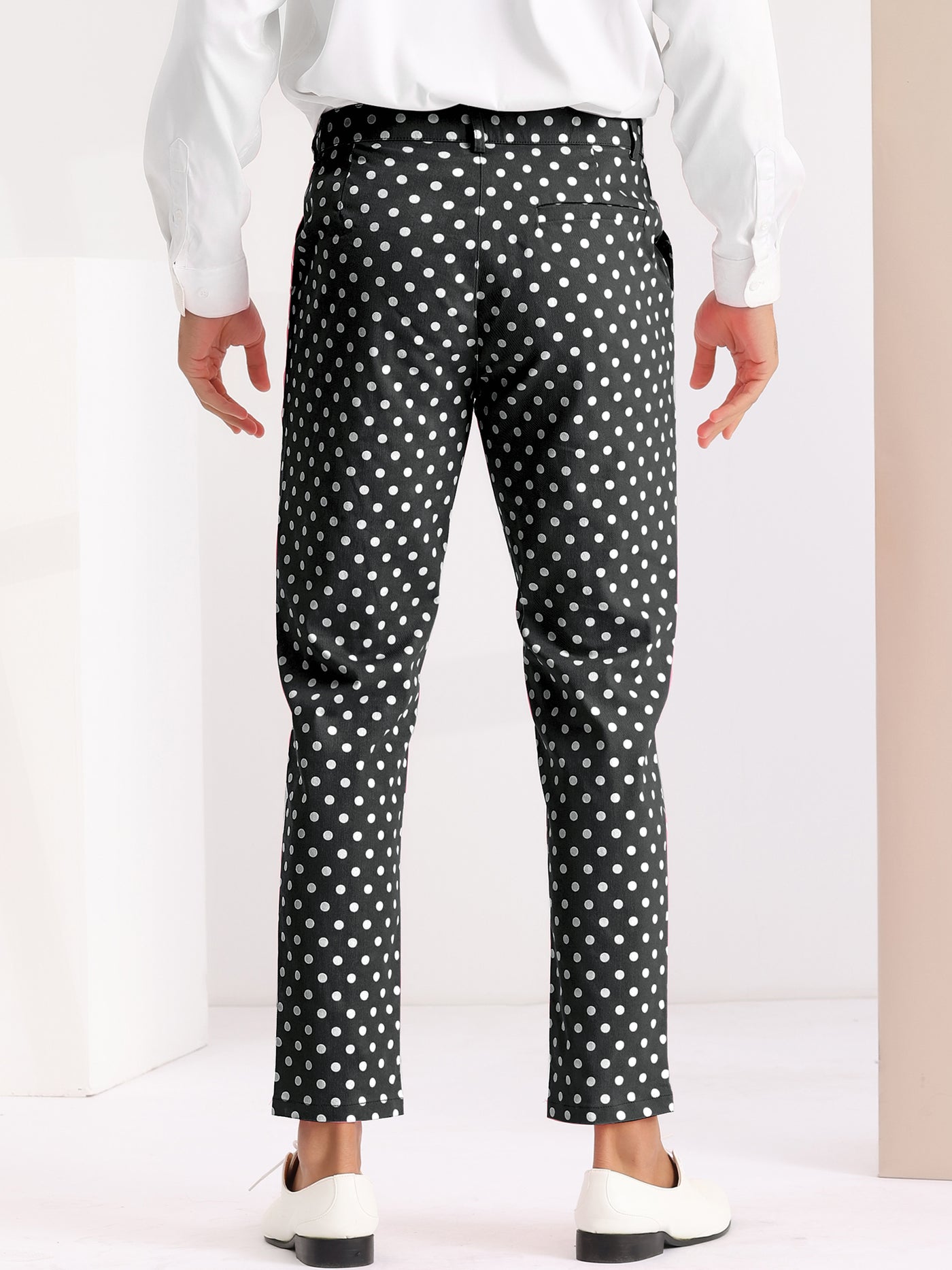 Bublédon Polka Dots Dress Pants for Men's Flat Front Business Wedding Chino Trousers