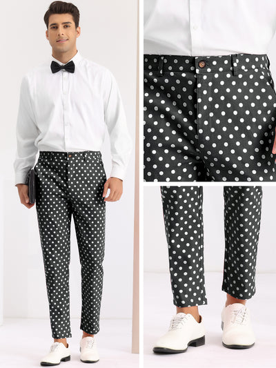 Polka Dots Dress Pants for Men's Flat Front Business Wedding Chino Trousers