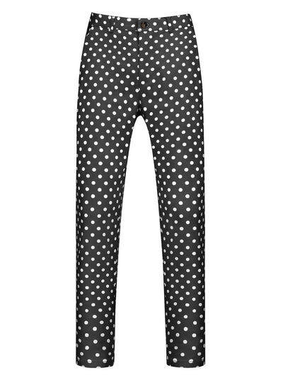 Polka Dots Dress Pants for Men's Flat Front Business Wedding Chino Trousers