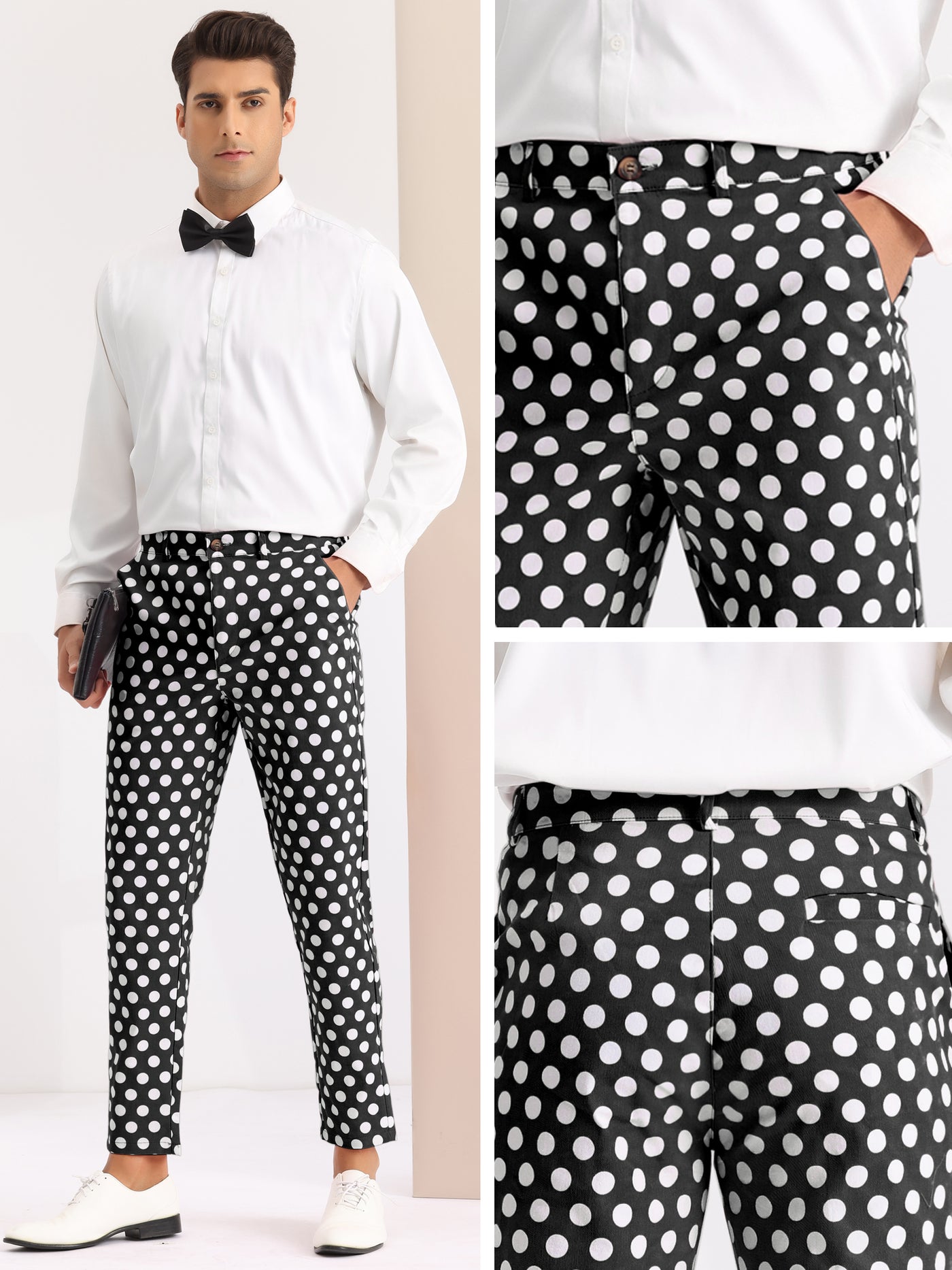 Bublédon Polka Dots Pattern Straight Leg Formal Prom Dress Pants