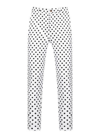 Polka Dots Dress Pants for Men's Flat Front Business Wedding Chino Trousers