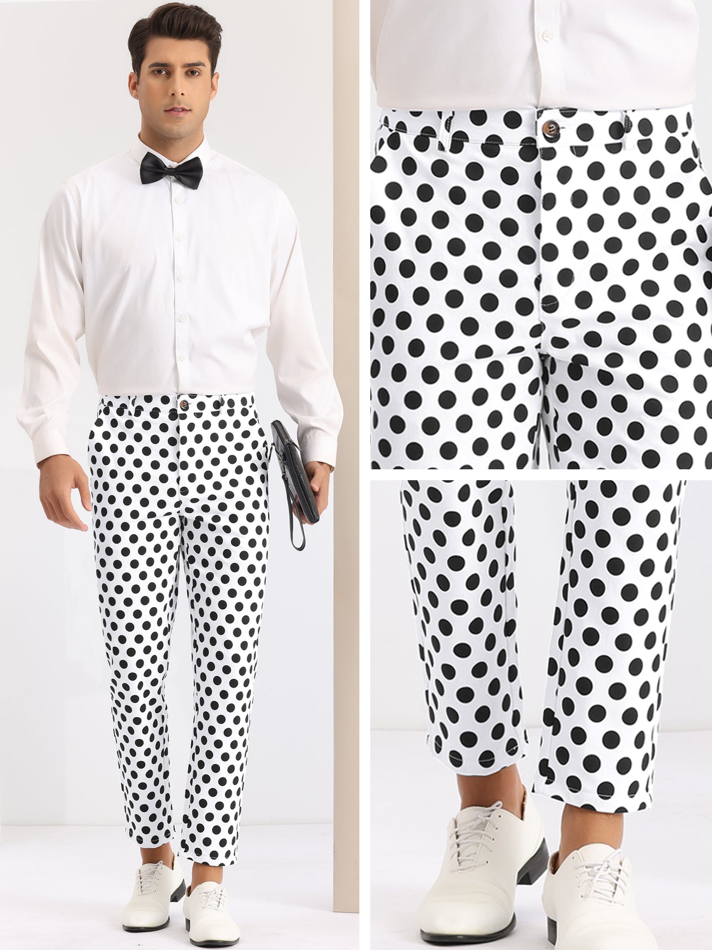 Bublédon Polka Dots Pattern Straight Leg Formal Prom Dress Pants