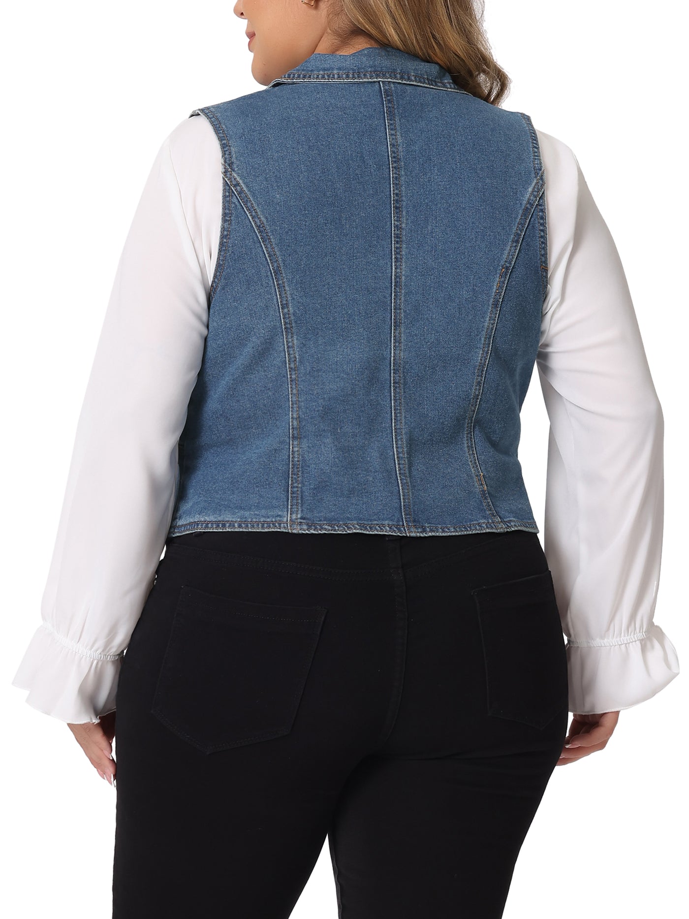 Bublédon Plus Size Denim Vest for Women Sleeveless Lapel Casual Lightweight Buttons Jackets