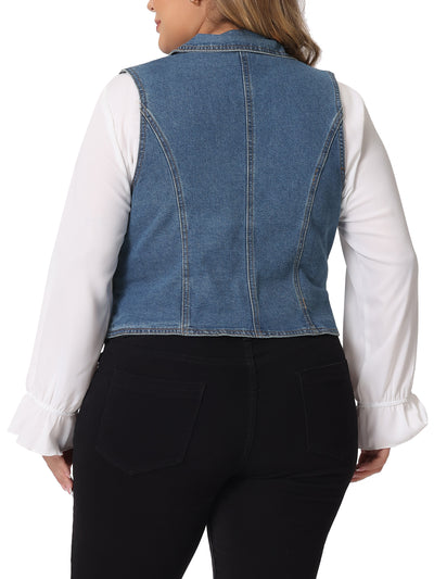 Plus Size Denim Vest for Women Sleeveless Lapel Casual Lightweight Buttons Jackets