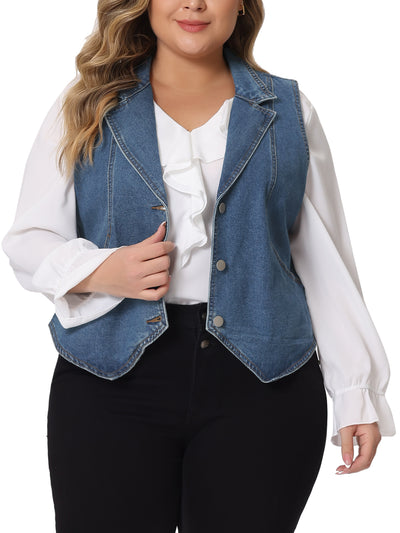 Plus Size Denim Vest for Women Sleeveless Lapel Casual Lightweight Buttons Jackets