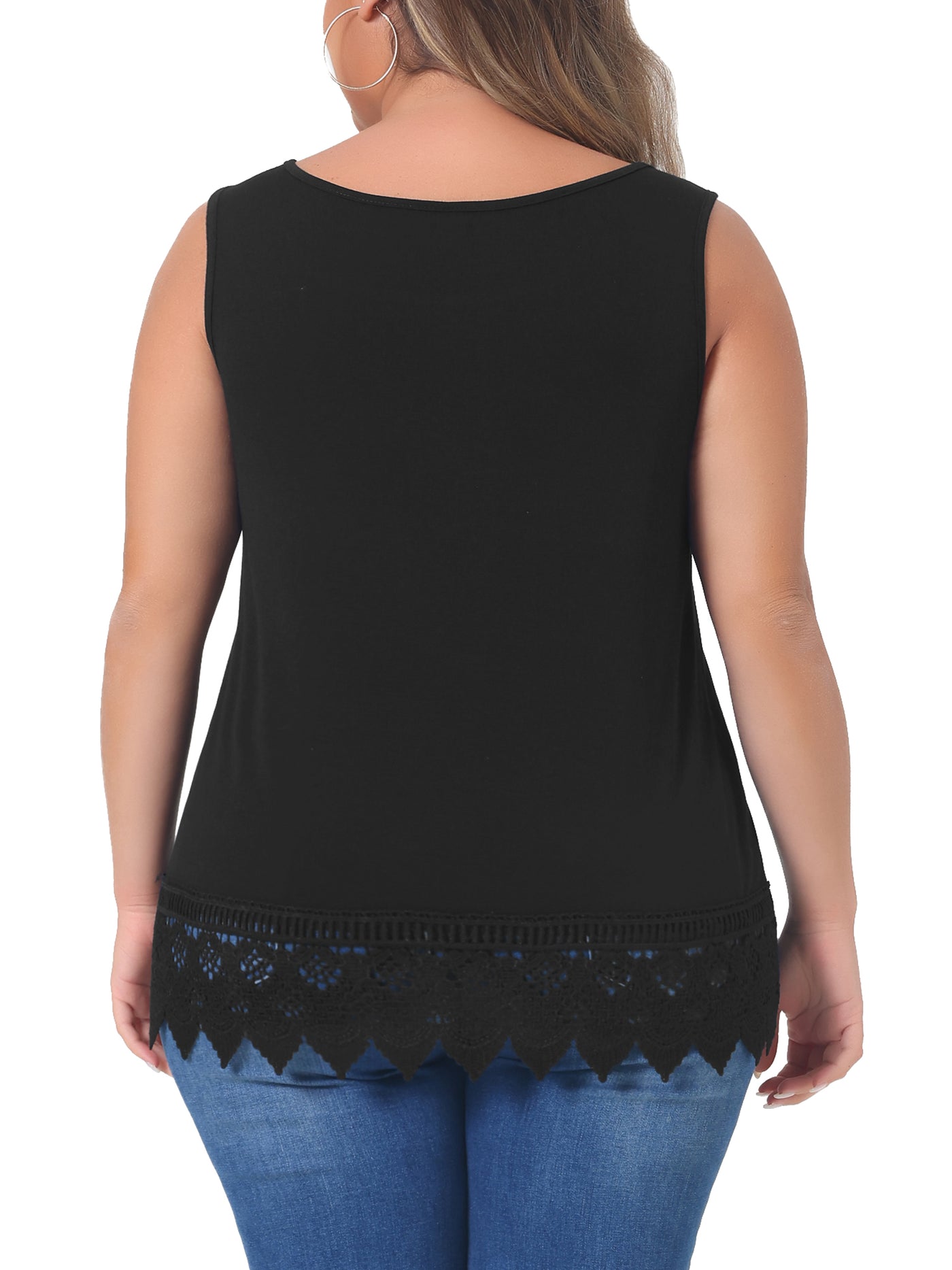 Bublédon Plus Size Tank Round Neck Swing Lace Panel Flowy Tops