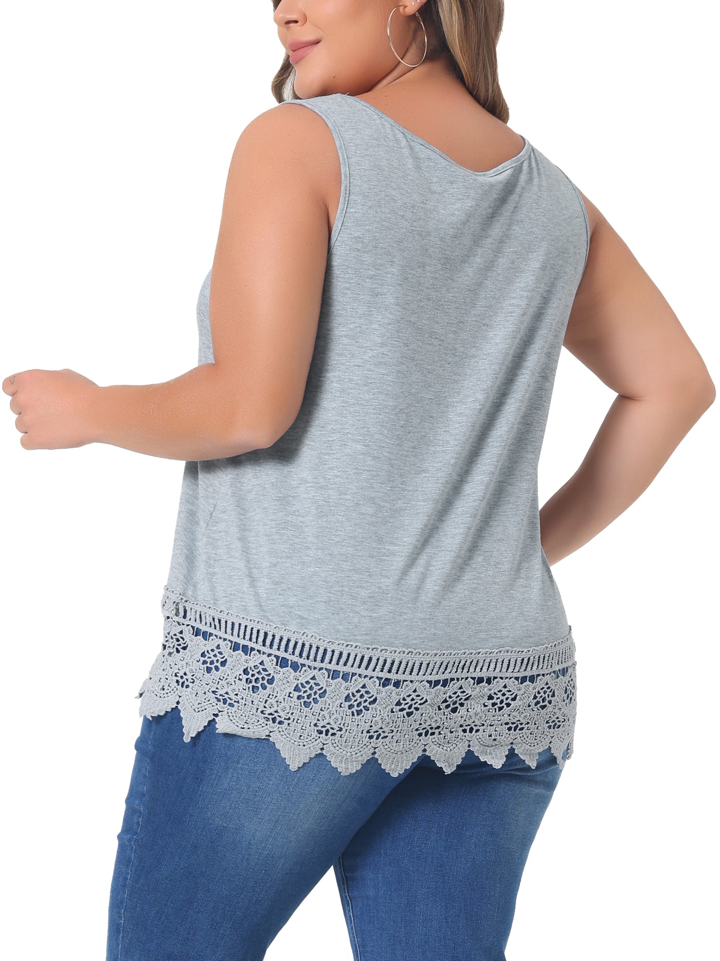 Bublédon Plus Size Tank Round Neck Swing Lace Panel Flowy Tops