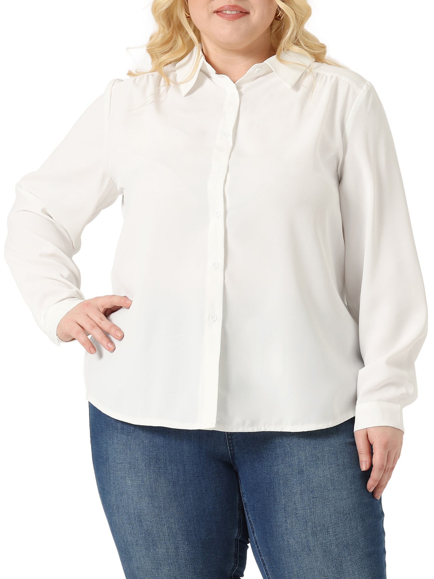 Bublédon Plus Size Chiffon Shirt for Women Long Sleeve Button Down Collared Business Office Blouses Tops