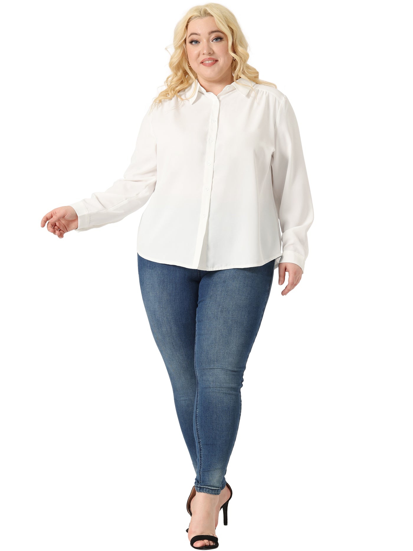 Bublédon Plus Size Chiffon Shirt for Women Long Sleeve Button Down Collared Business Office Blouses Tops