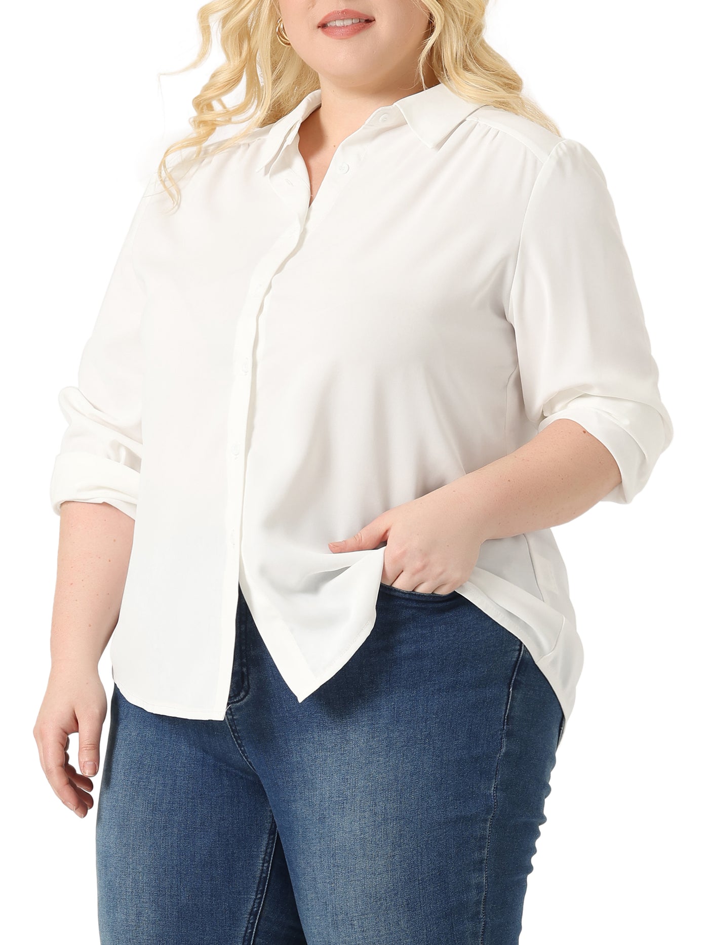 Bublédon Plus Size Chiffon Shirt for Women Long Sleeve Button Down Collared Business Office Blouses Tops