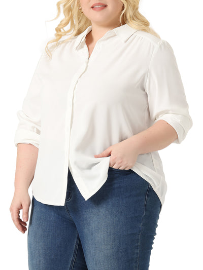 Plus Size Chiffon Shirt for Women Long Sleeve Button Down Collared Business Office Blouses Tops