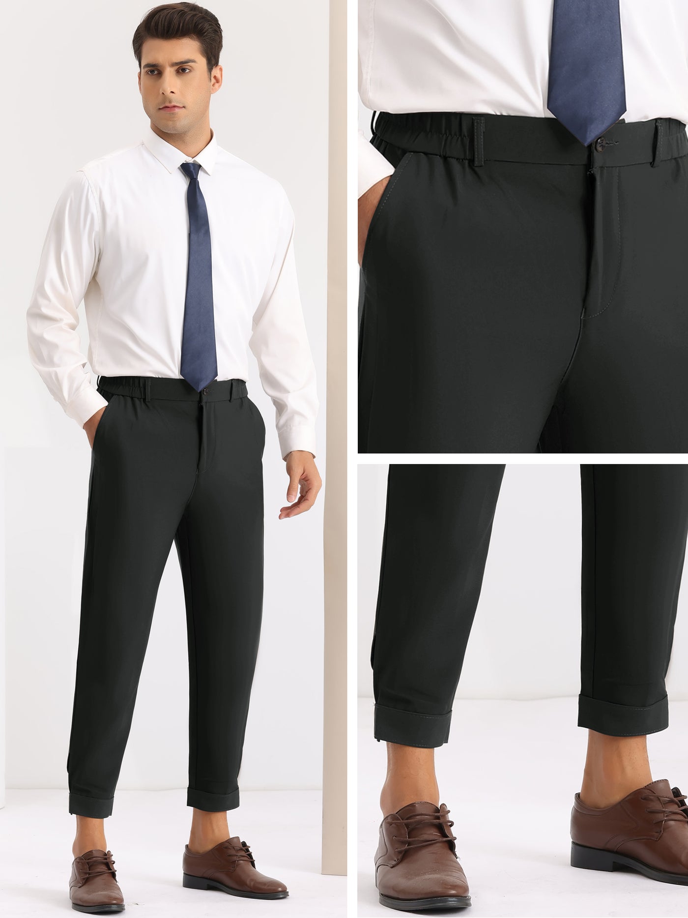 Bublédon Dress Pants Lightweight Expandable Waist Work Office Tapered Trousers