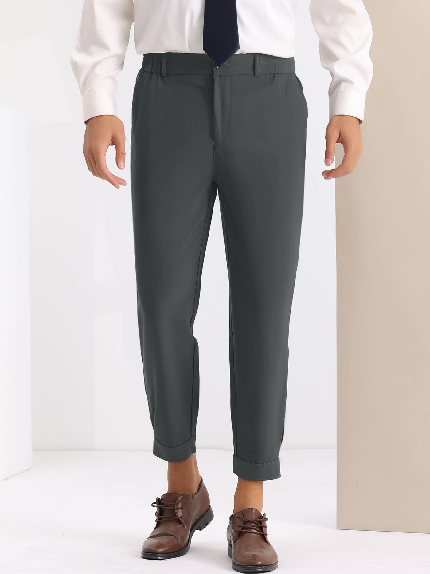 Bublédon Dress Pants Lightweight Expandable Waist Work Office Tapered Trousers