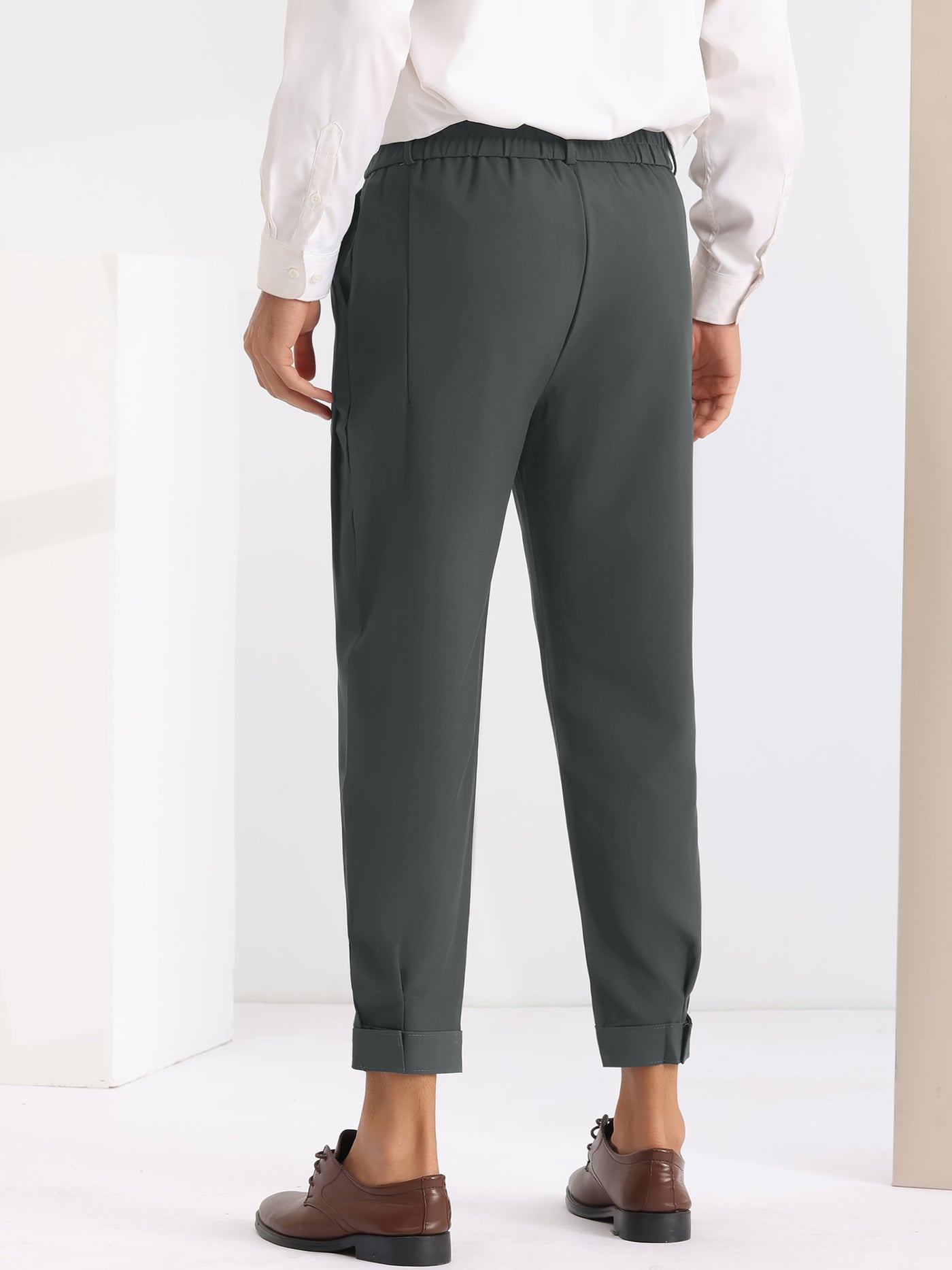 Bublédon Dress Pants Lightweight Expandable Waist Work Office Tapered Trousers