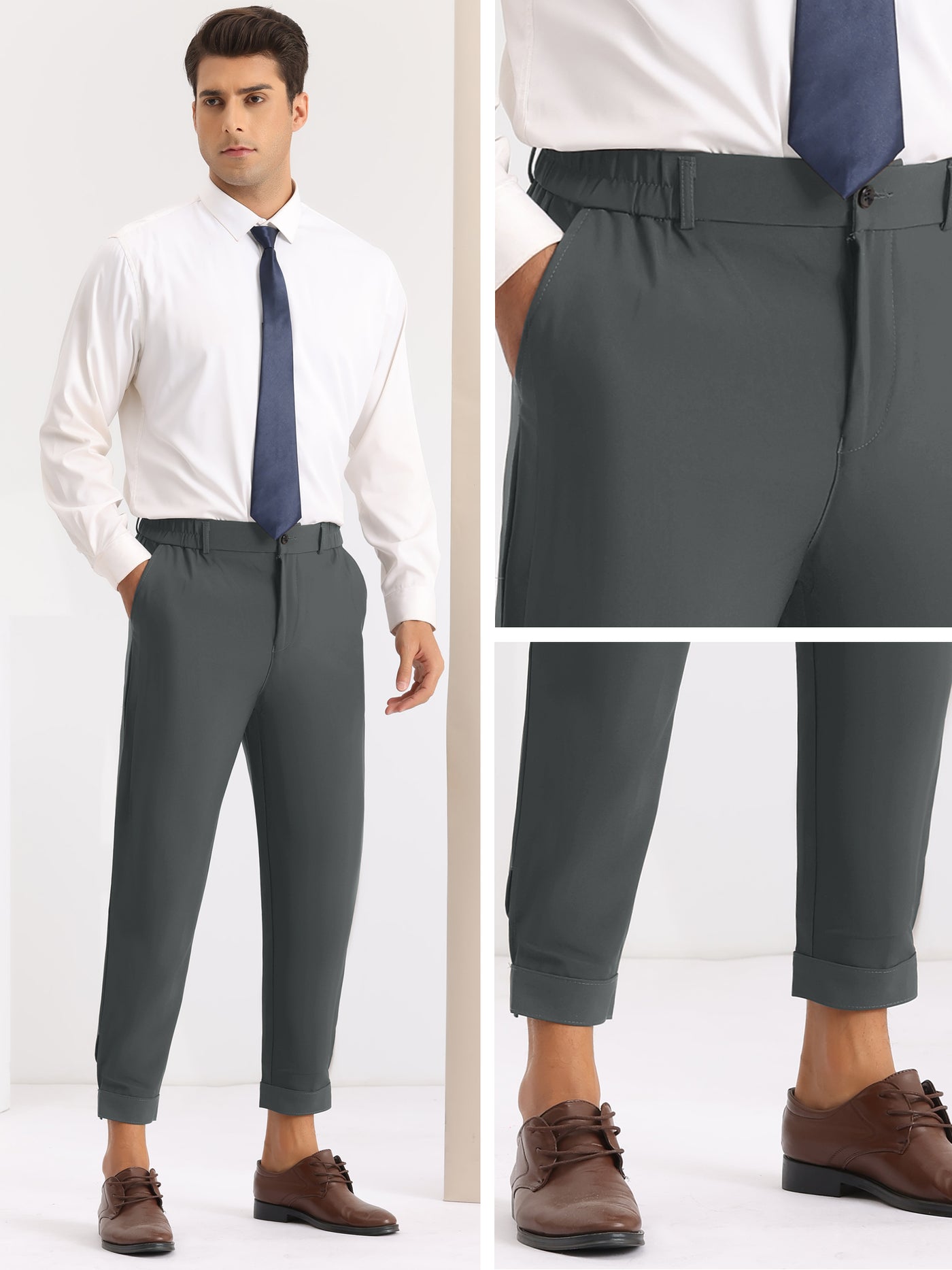 Bublédon Dress Pants Lightweight Expandable Waist Work Office Tapered Trousers