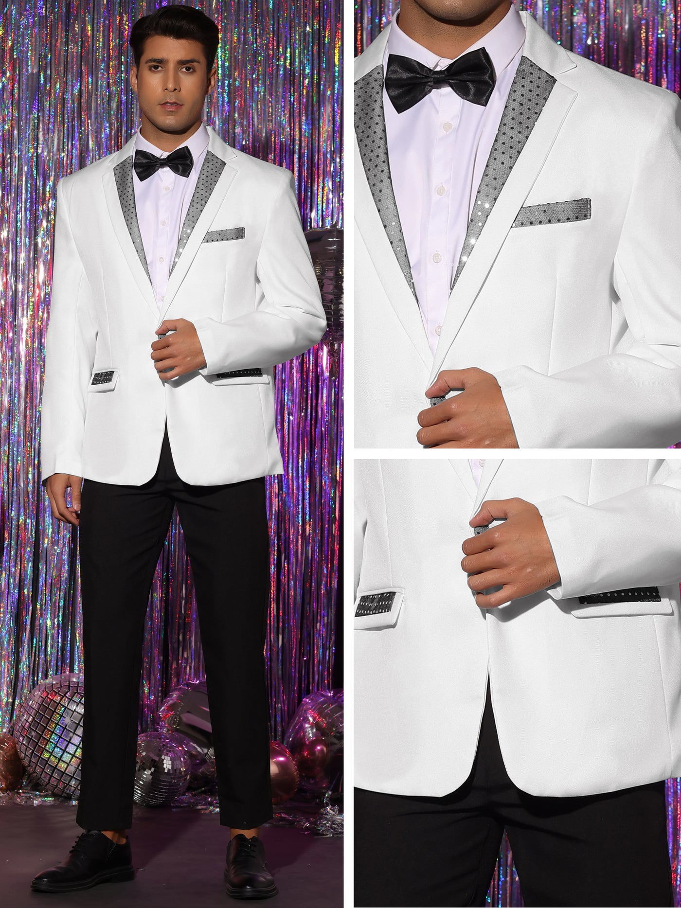 Bublédon Sequin Blazers Notched Lapel Party Costume Shiny Sports Coats