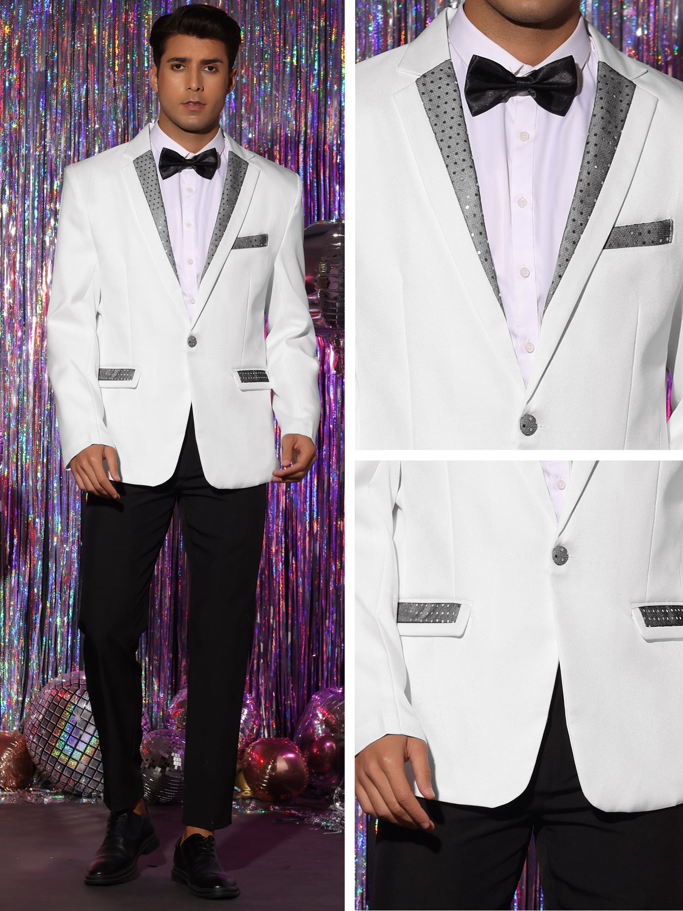 Bublédon Sequin Blazers Notched Lapel Party Costume Shiny Sports Coats