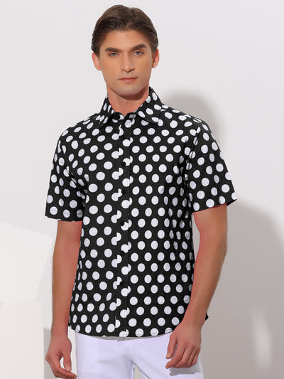 Polka Dots Pattern Point Collar Short Sleeves Printed Dress Shirts