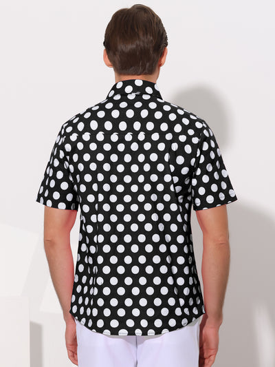 Polka Dots Pattern Point Collar Short Sleeves Printed Dress Shirts