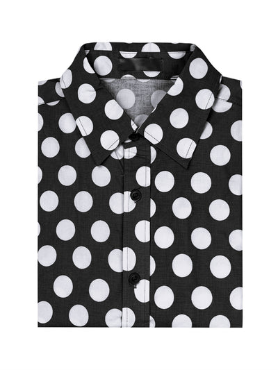 Polka Dots Pattern Point Collar Short Sleeves Printed Dress Shirts