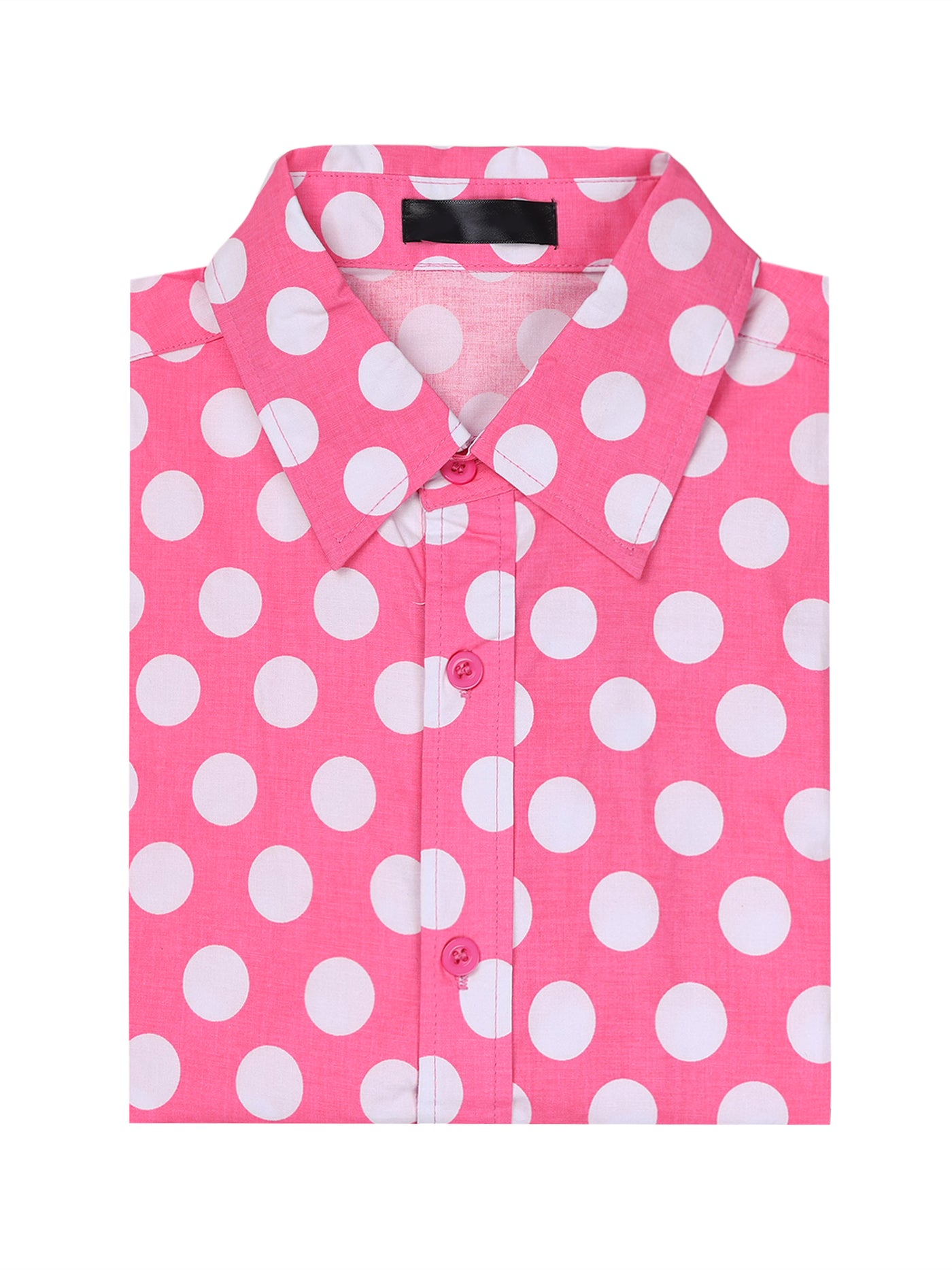 Bublédon Polka Dots Pattern Point Collar Short Sleeves Printed Dress Shirts