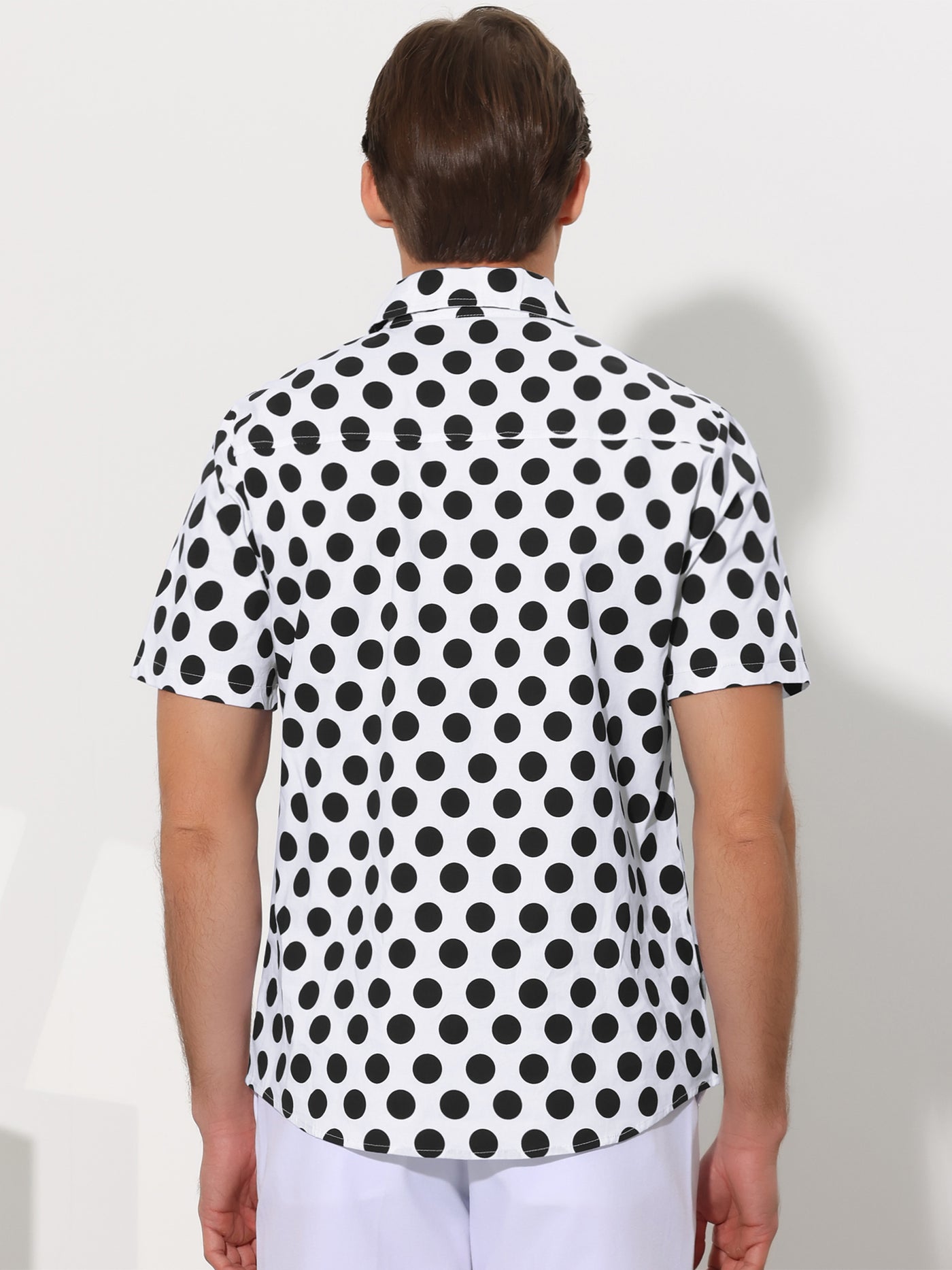 Bublédon Polka Dots Pattern Point Collar Short Sleeves Printed Dress Shirts