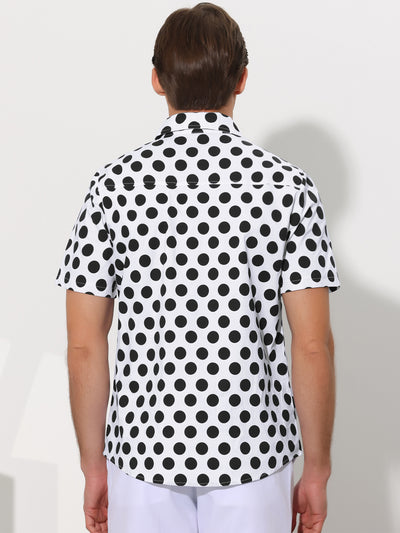 Polka Dots Pattern Point Collar Short Sleeves Printed Dress Shirts