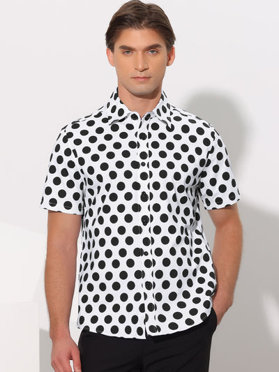 Bublédon Polka Dots Shirt for Men's Summer Short Sleeves Button Printed Dress Shirts