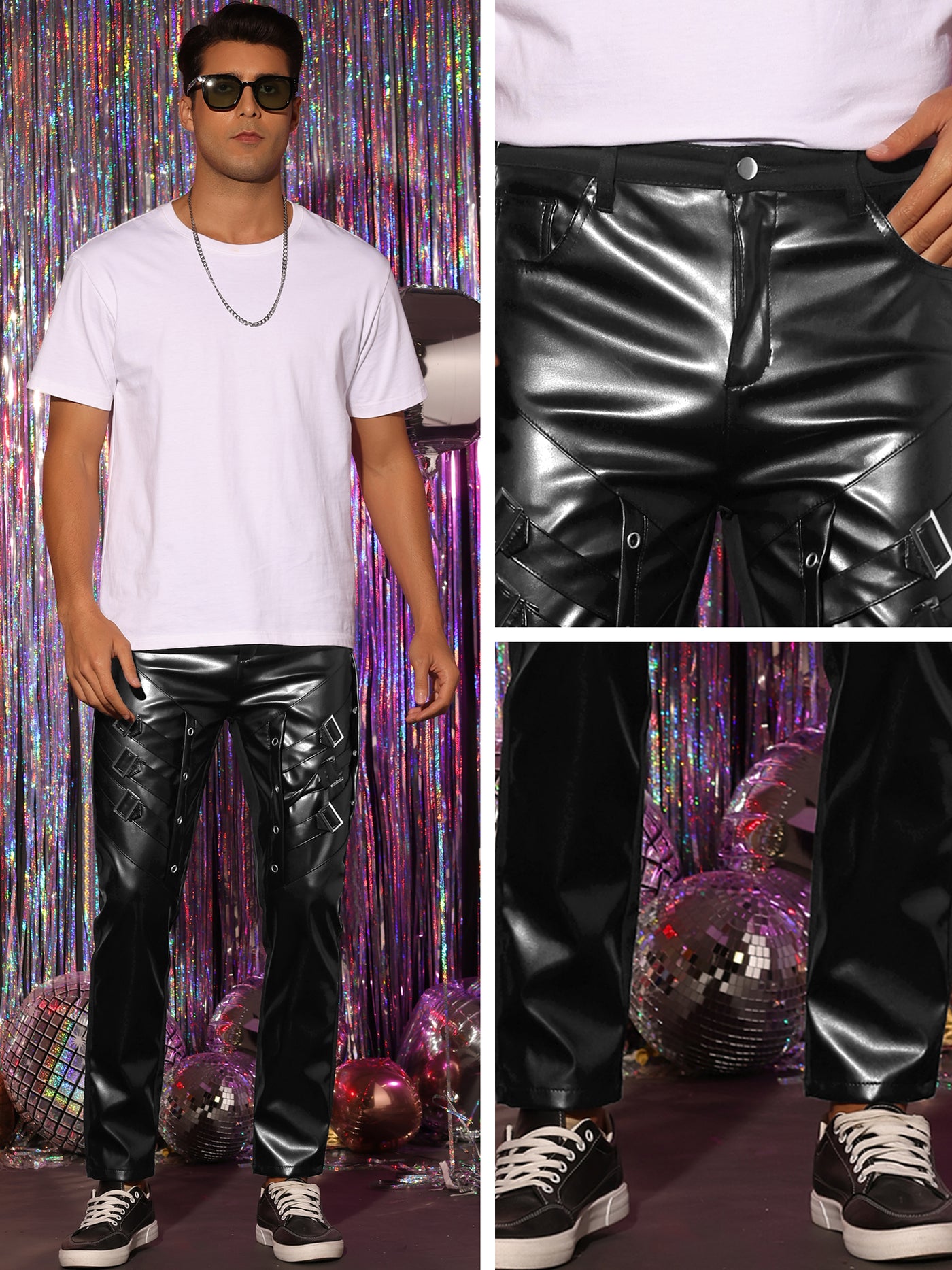 Bublédon Faux Leather Pants Slim Fit Hip Hop Nightclub PU Punk Trousers