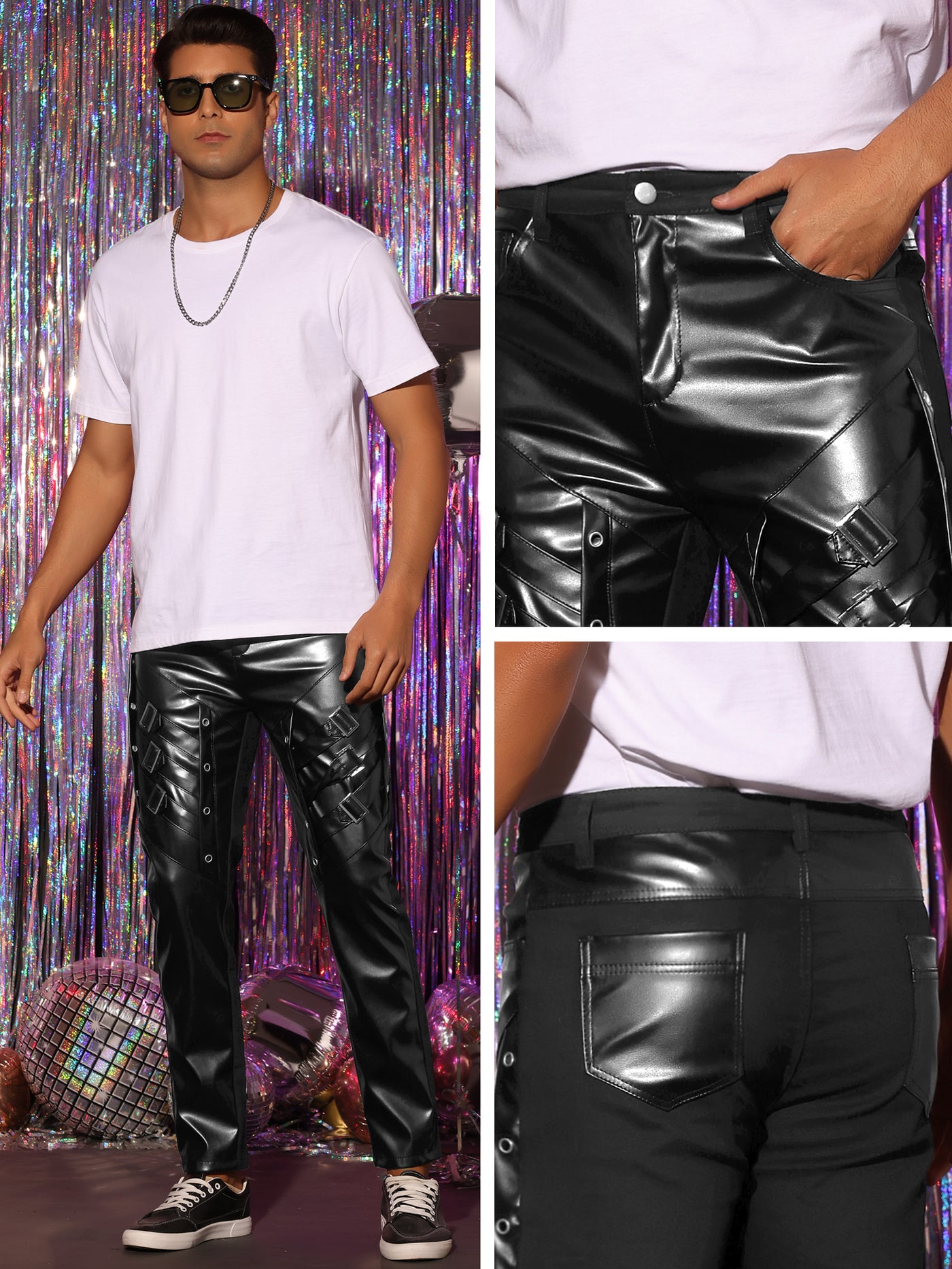 Bublédon Faux Leather Pants Slim Fit Hip Hop Nightclub PU Punk Trousers