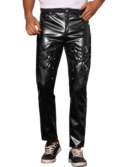 Faux Leather Pants Slim Fit Hip Hop Nightclub PU Punk Trousers