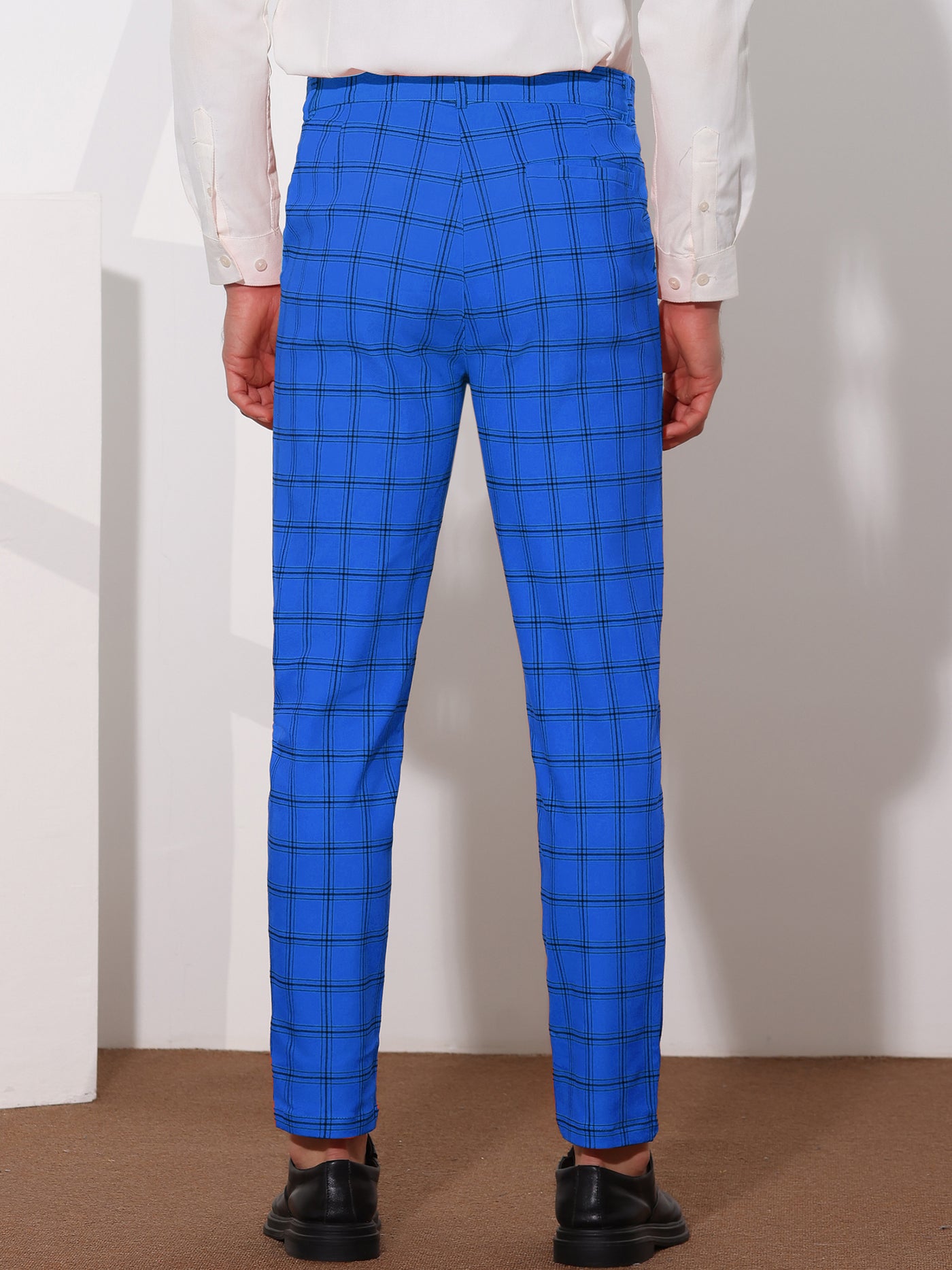 Bublédon Plaid Trouser for Men's Flat Front Skinny Checked Pattern Dress Pants