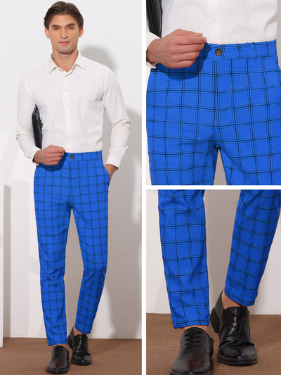 Plaid Trouser for Men's Flat Front Skinny Checked Pattern Dress Pants