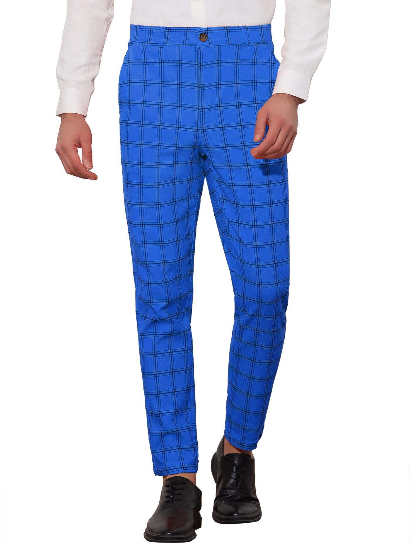 Bublédon Plaid Trouser for Men's Flat Front Skinny Checked Pattern Dress Pants