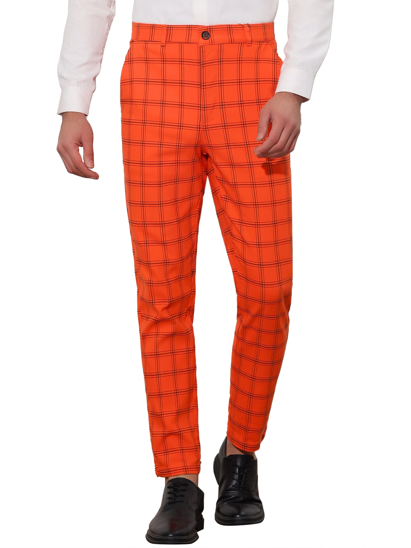 Bublédon Plaid Trouser for Men's Flat Front Skinny Checked Pattern Dress Pants