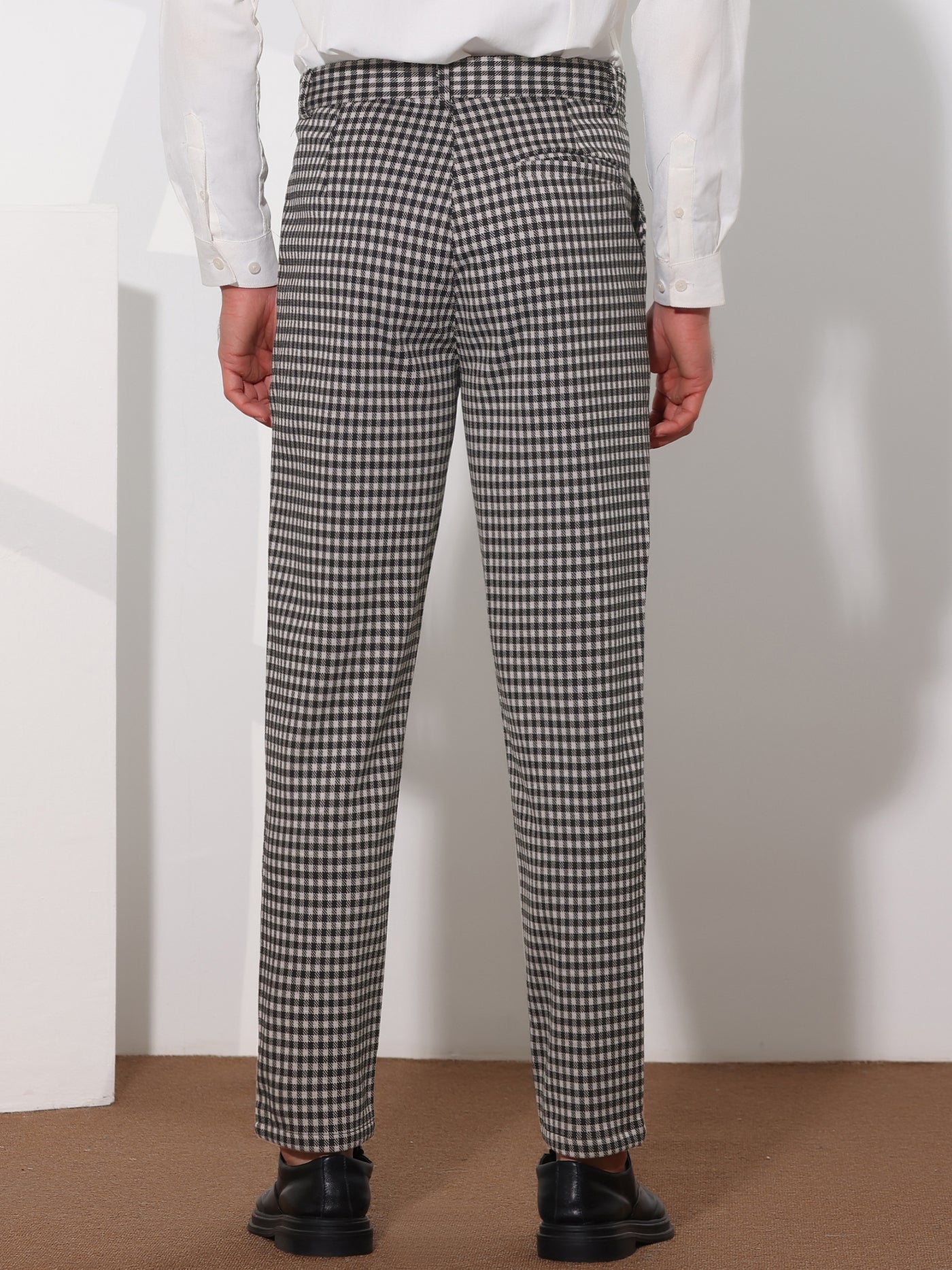 Bublédon Houndstooth Dress Pants for Men's Classic Straight Leg Business Plaid Trousers