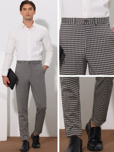 Houndstooth Dress Pants for Men's Classic Straight Leg Business Plaid Trousers