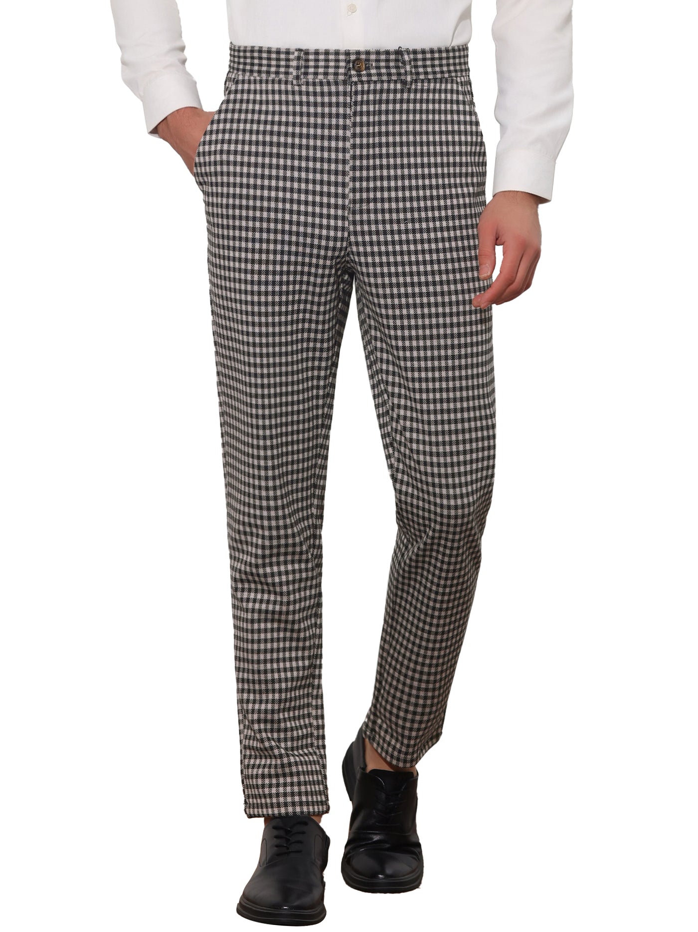 Bublédon Houndstooth Dress Pants for Men's Classic Straight Leg Business Plaid Trousers