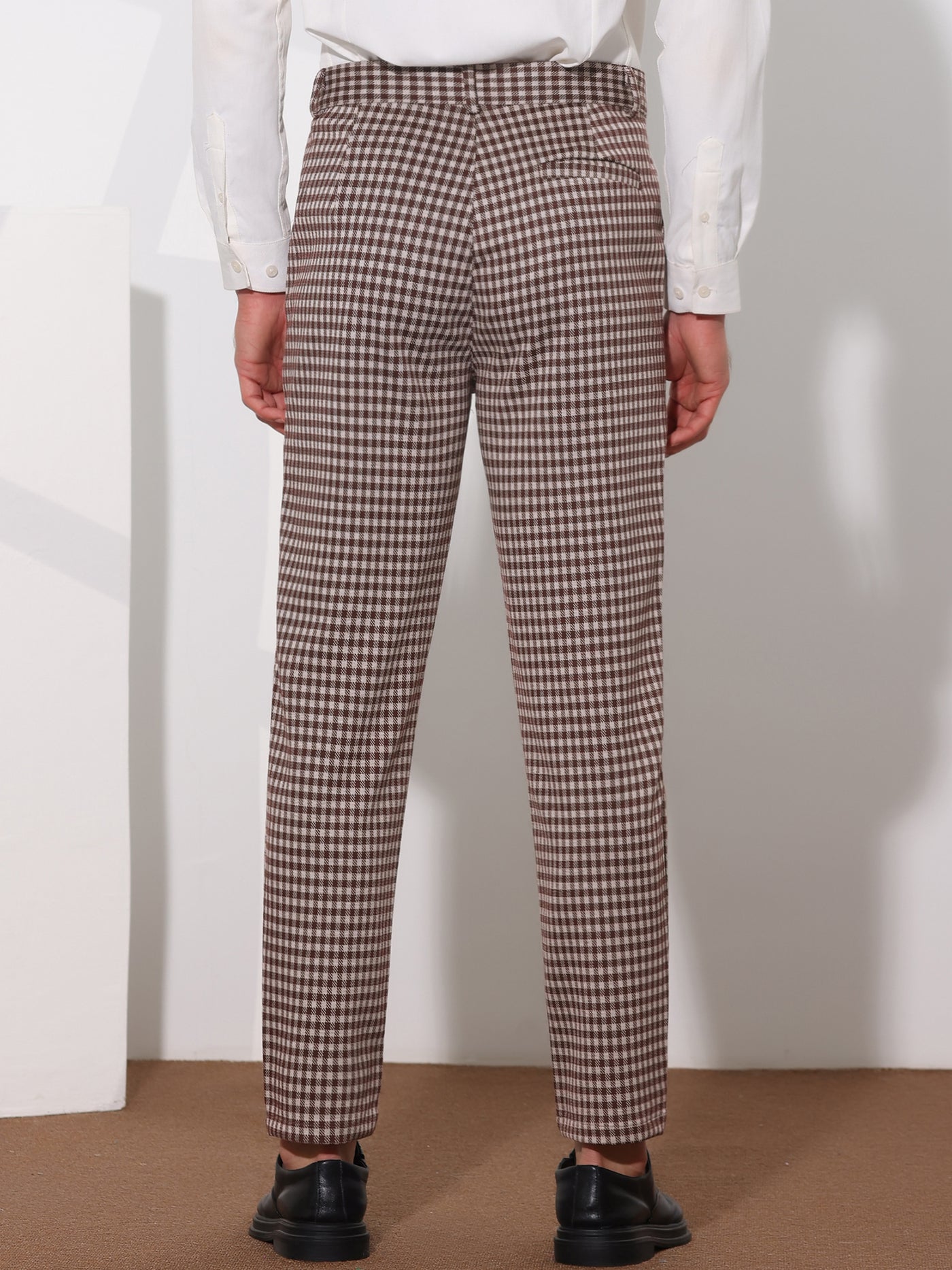 Bublédon Houndstooth Dress Pants for Men's Classic Straight Leg Business Plaid Trousers