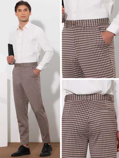 Houndstooth Dress Pants for Men's Classic Straight Leg Business Plaid Trousers