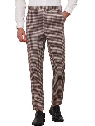 Houndstooth Dress Pants for Men's Classic Straight Leg Business Plaid Trousers