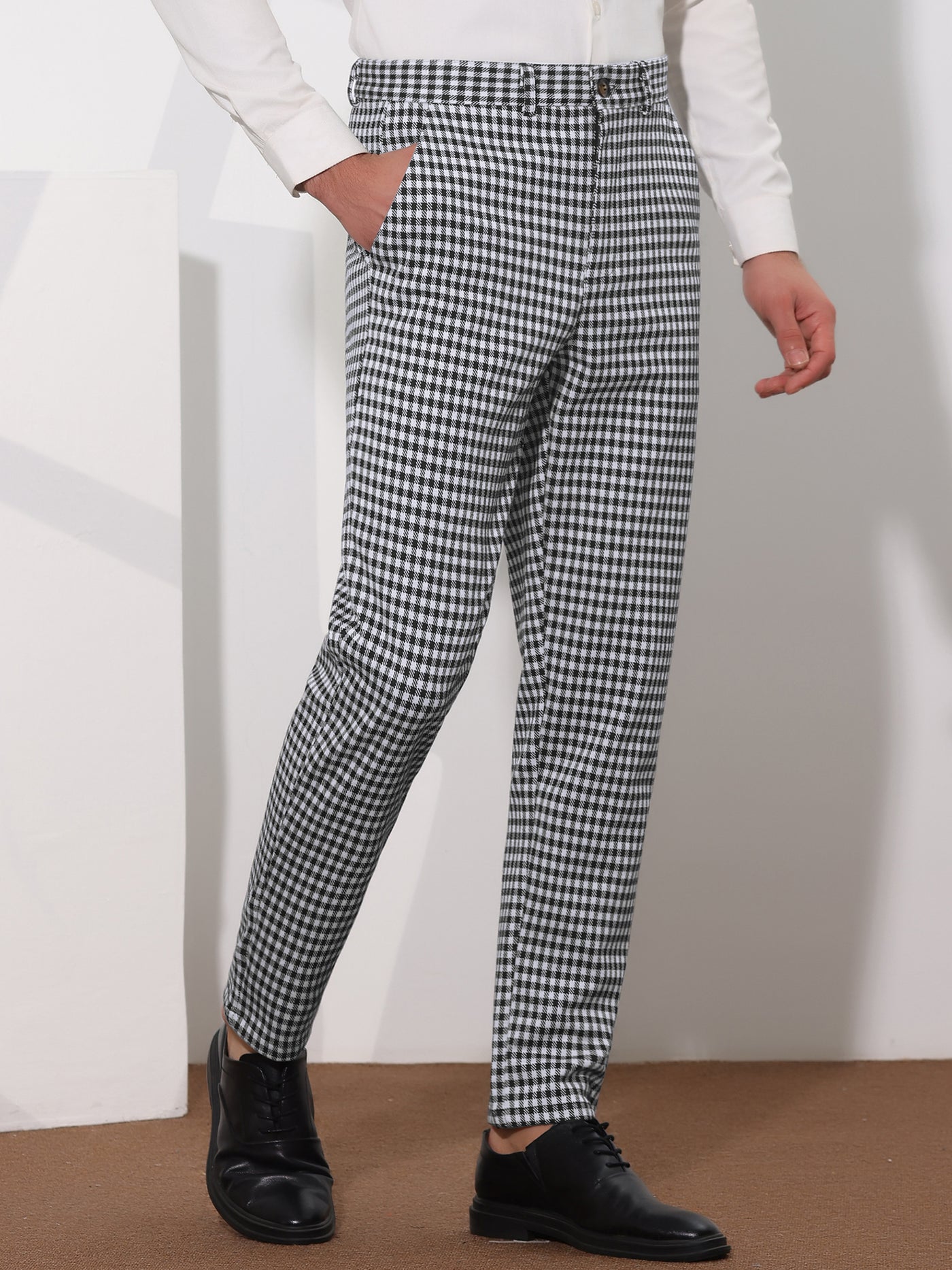 Bublédon Houndstooth Dress Pants for Men's Classic Straight Leg Business Plaid Trousers