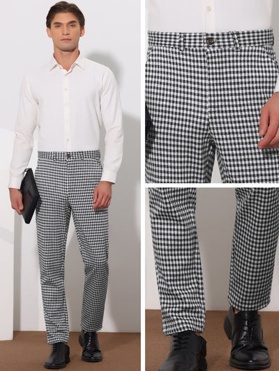 Houndstooth Dress Pants for Men's Classic Straight Leg Business Plaid Trousers