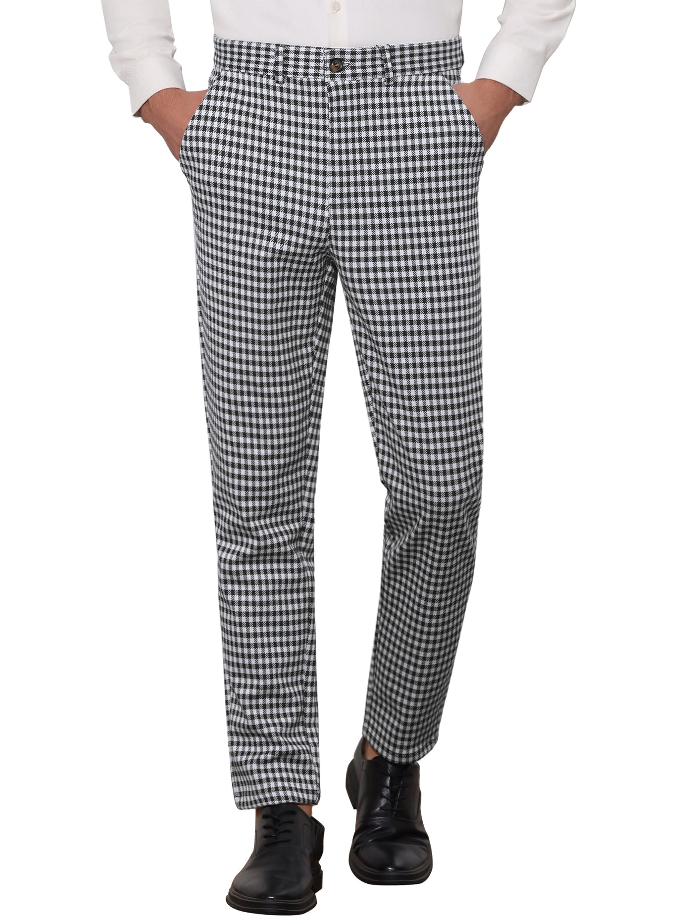 Bublédon Houndstooth Dress Pants for Men's Classic Straight Leg Business Plaid Trousers