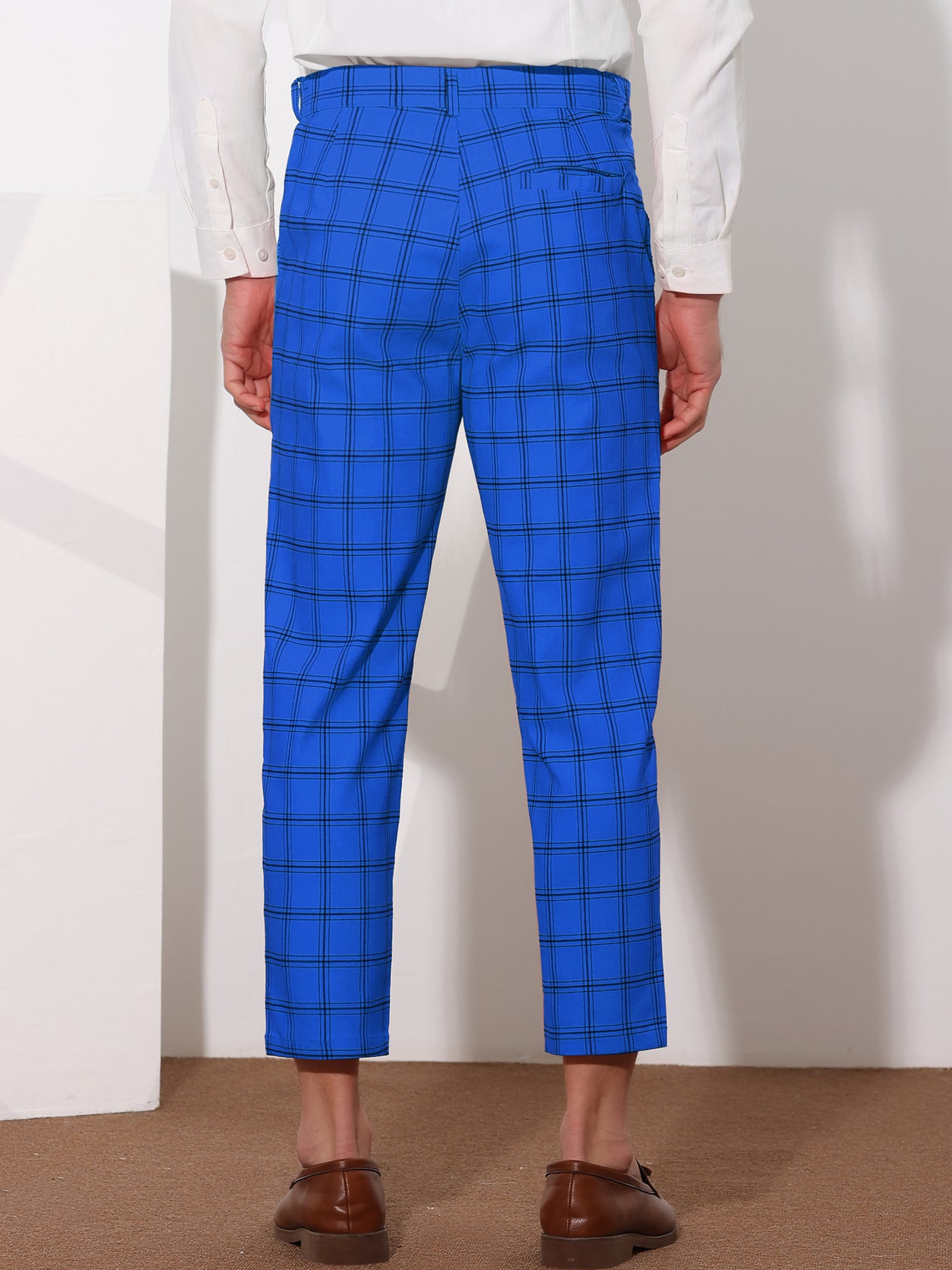 Bublédon Plaid Dress Pants for Men's Flat Front Tapered Cropped Checked Trousers