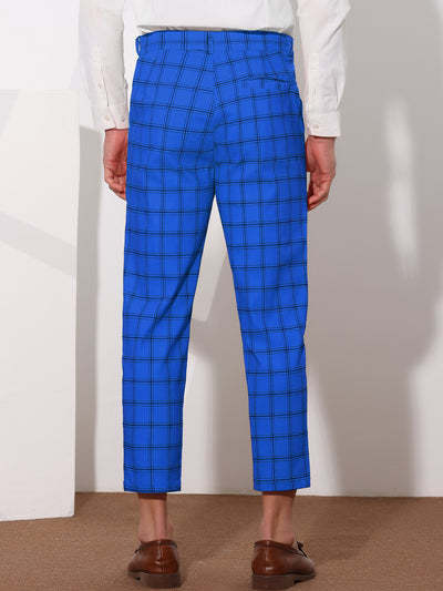 Plaid Dress Pants for Men's Flat Front Tapered Cropped Checked Trousers