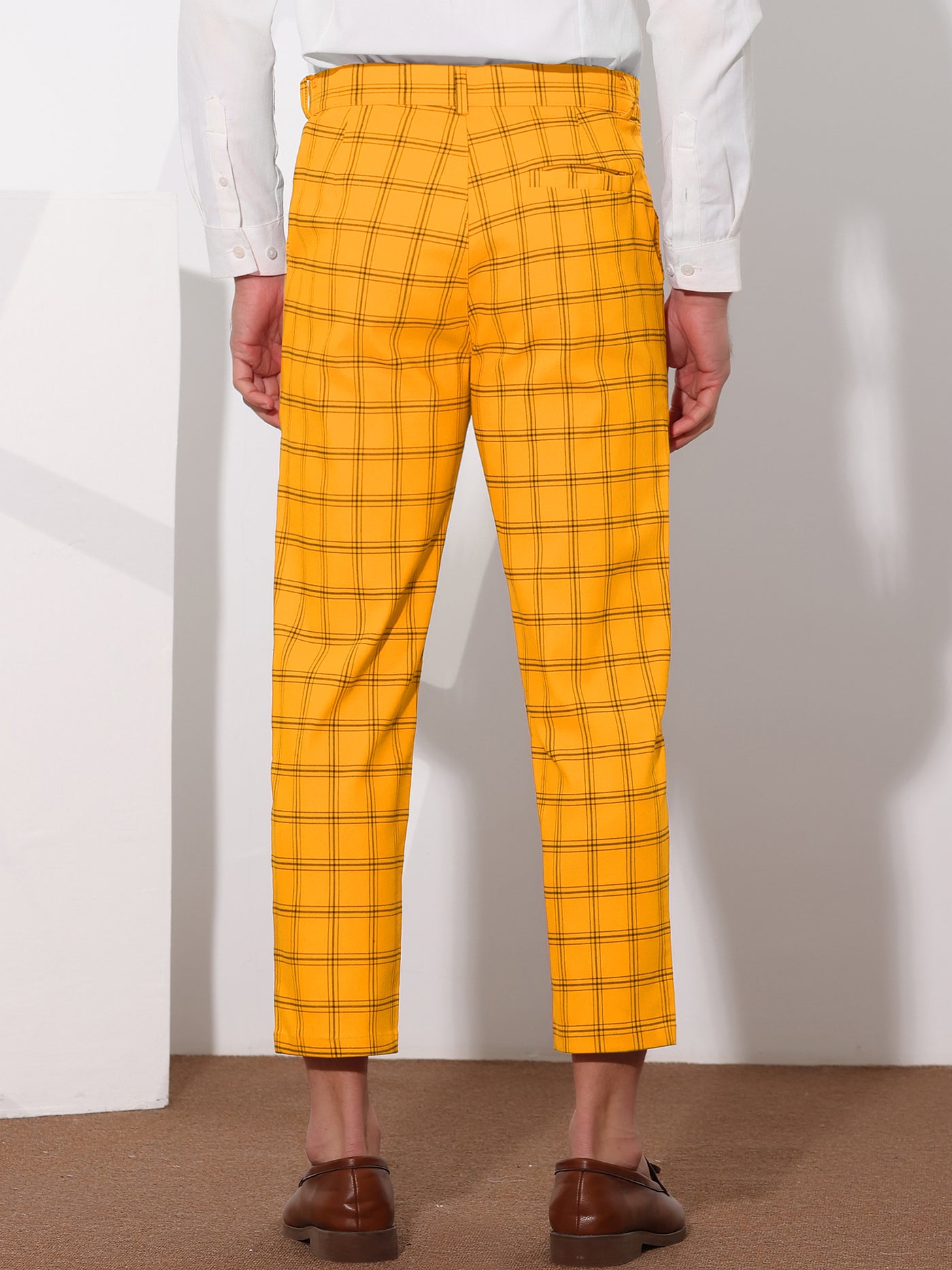 Bublédon Plaid Dress Pants for Men's Flat Front Tapered Cropped Checked Trousers