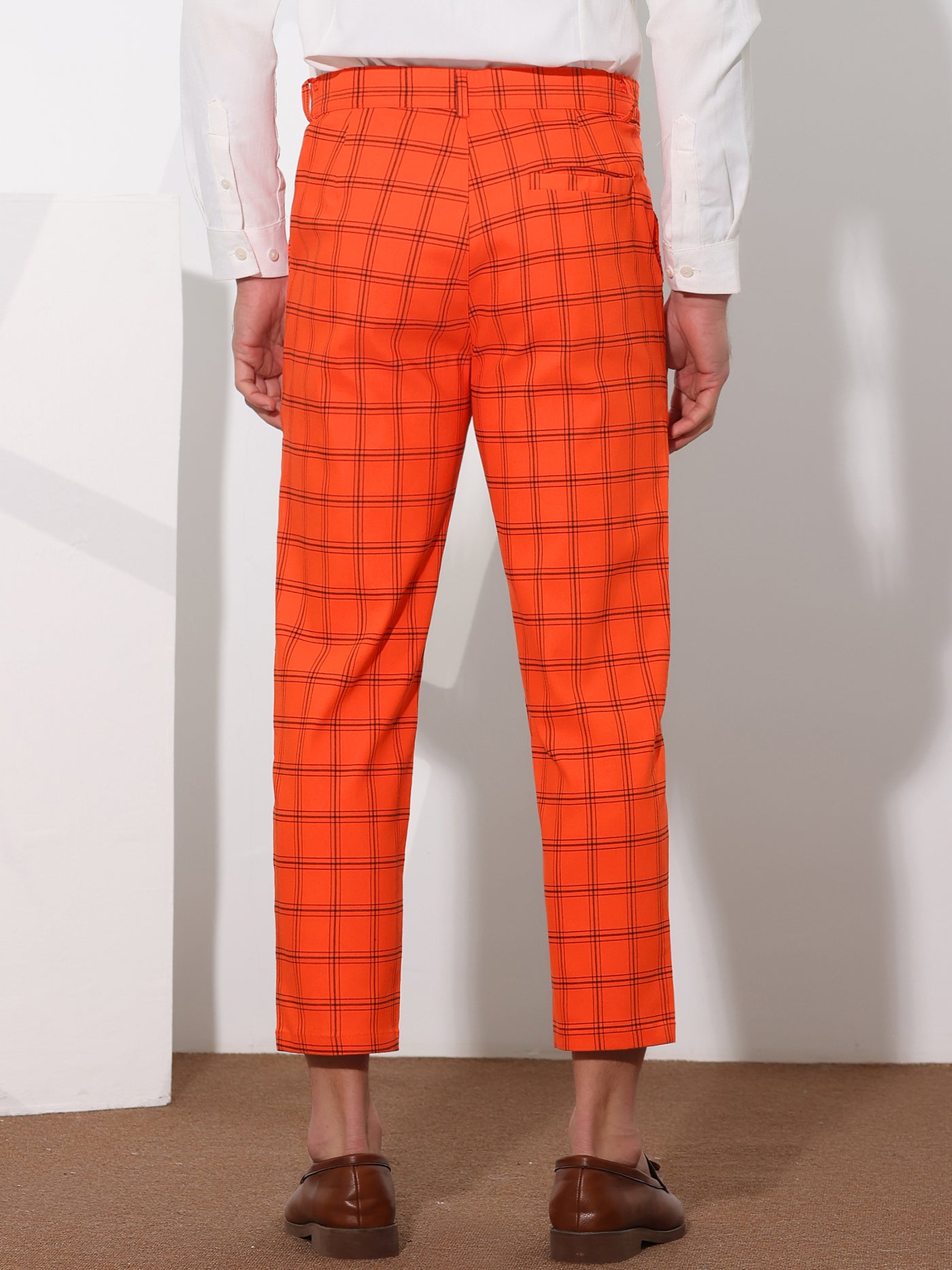 Bublédon Plaid Dress Pants for Men's Flat Front Tapered Cropped Checked Trousers