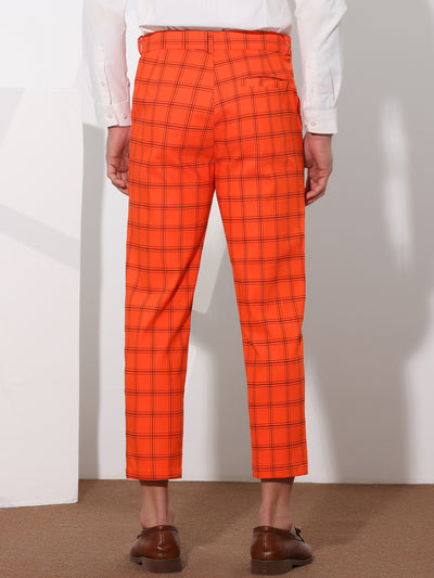 Plaid Dress Pants for Men's Flat Front Tapered Cropped Checked Trousers