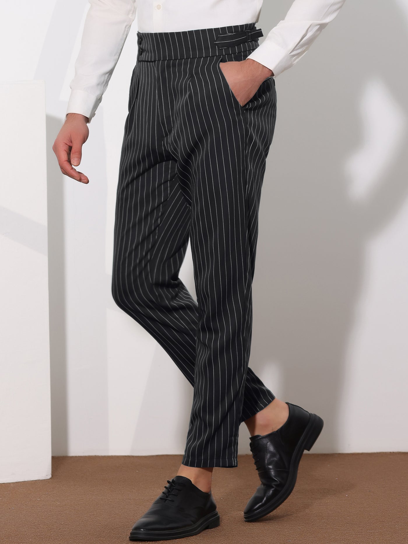 Bublédon Striped Tapered Pleated Front Formal Dress Pants